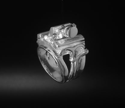 CHEVY 283 FUEL INJECTION - STERLING SILVER ENGINE RING image 2