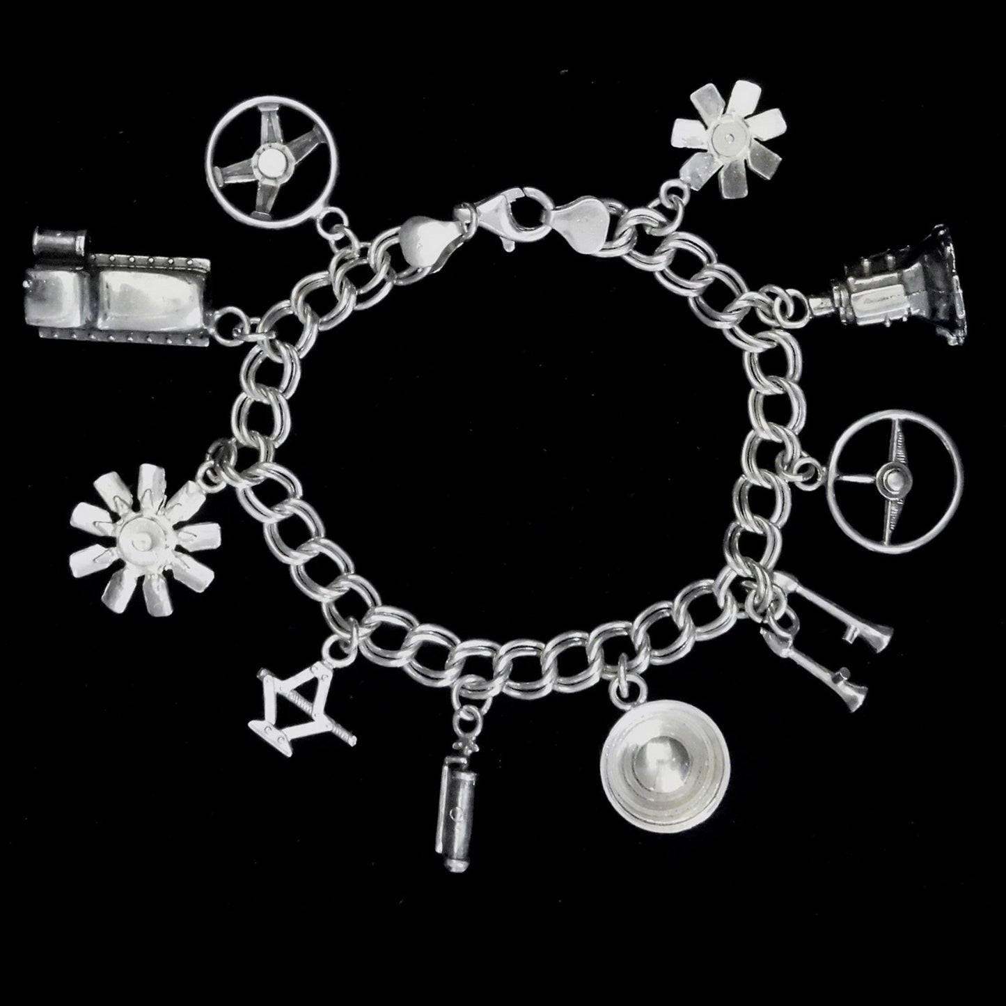 CHARM BRACELET ASSORTED AUTO PARTS W/ CHARMS-STERLING SILVER image 0