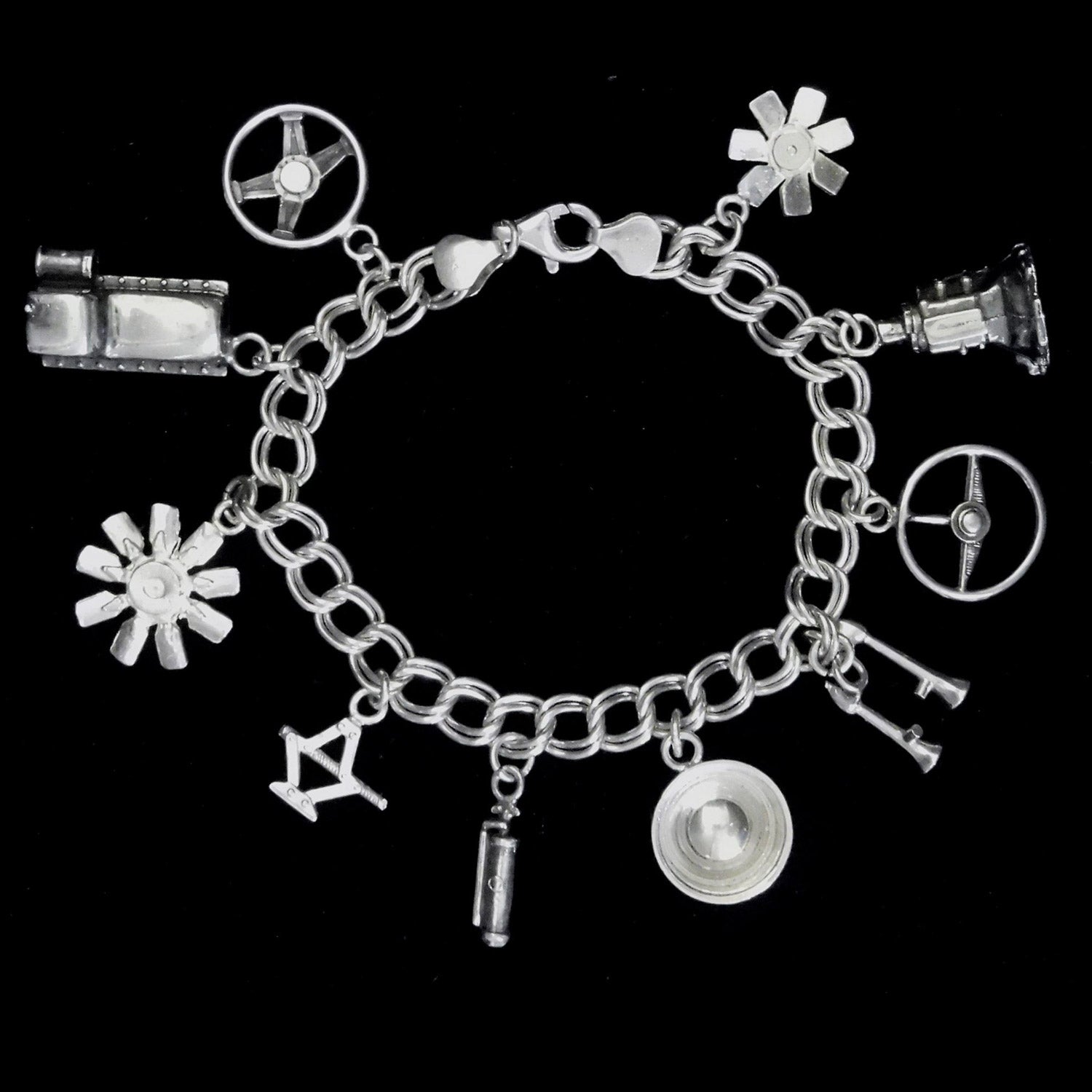 CHARM BRACELET ASSORTED AUTO PARTS W/ CHARMS-STERLING SILVER image 0