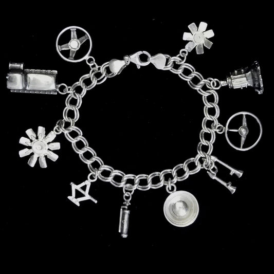 CHARM BRACELET ASSORTED AUTO PARTS W/ CHARMS-STERLING SILVER image 0