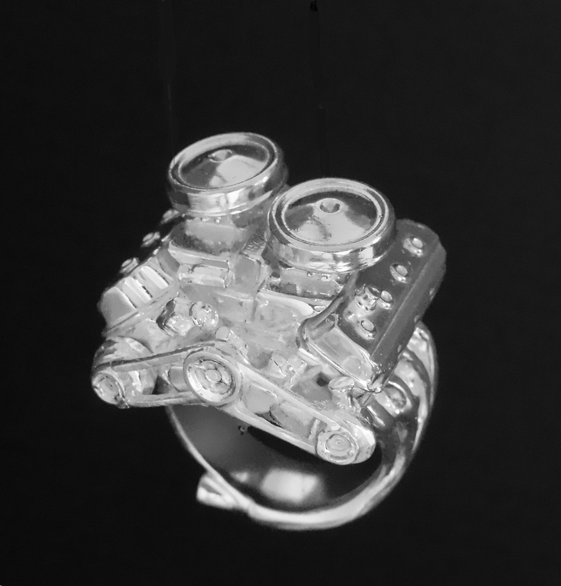 DODGE 426 HEMI- CROSS RAM- STERLING SILVER ENGINE RING image 0