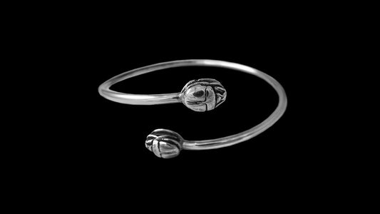 EGYPTIAN SCARAB OPEN STERLING SILVER BANGLE BRACELET image 0
