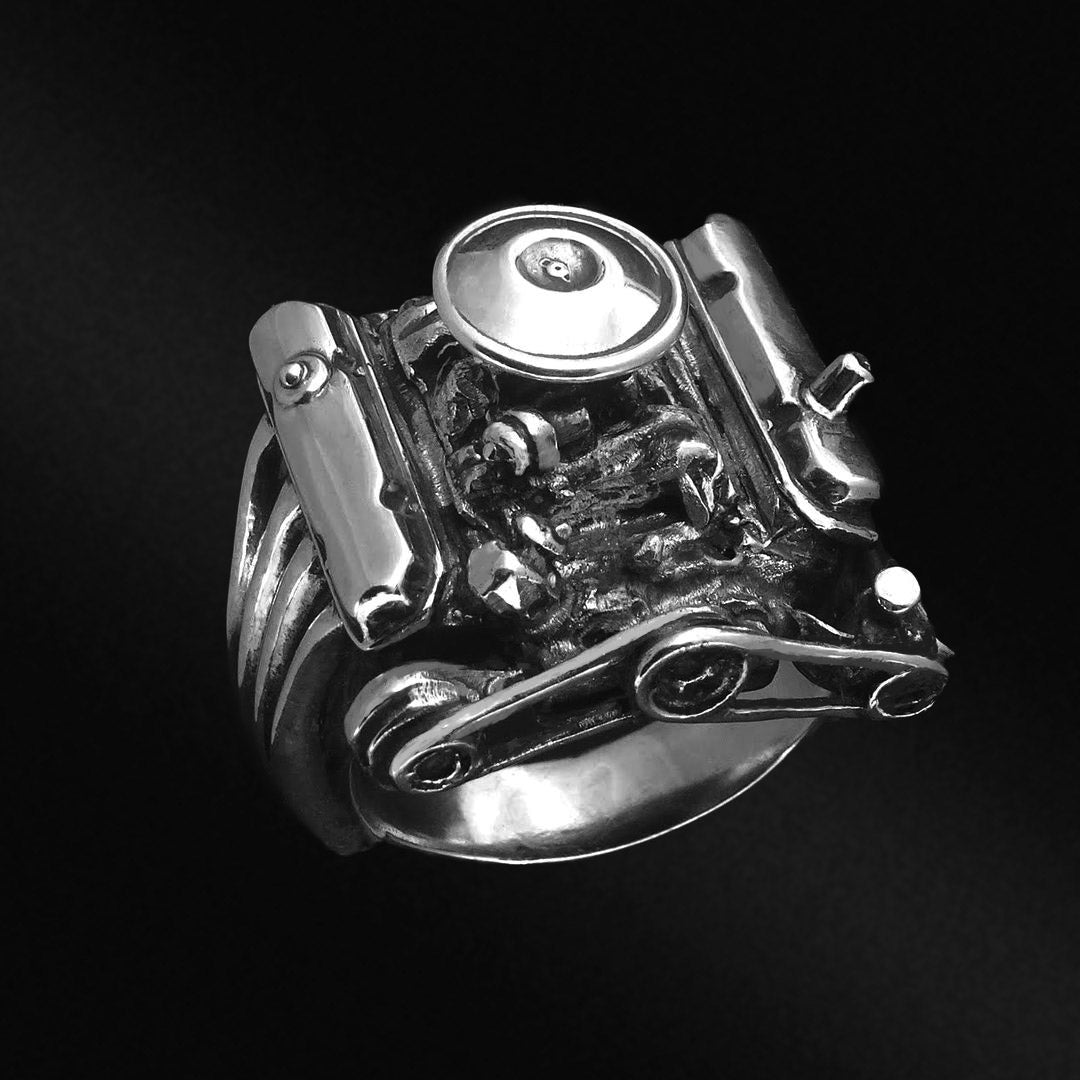 DODGE 440 ENGINE RING W/SMALL AIR CLEANER STERLING SILVER image 0