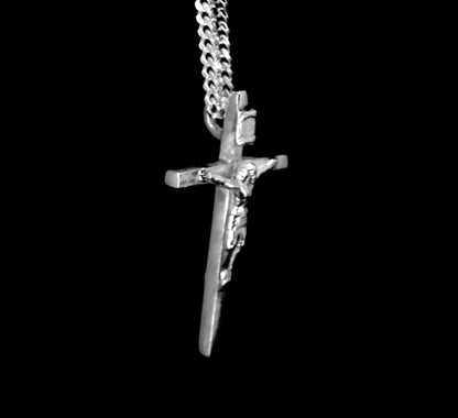 CRUCIFIX - SMALL CROSS-SOLID STERLING SILVER    1 3/8" X 3/4" image 1