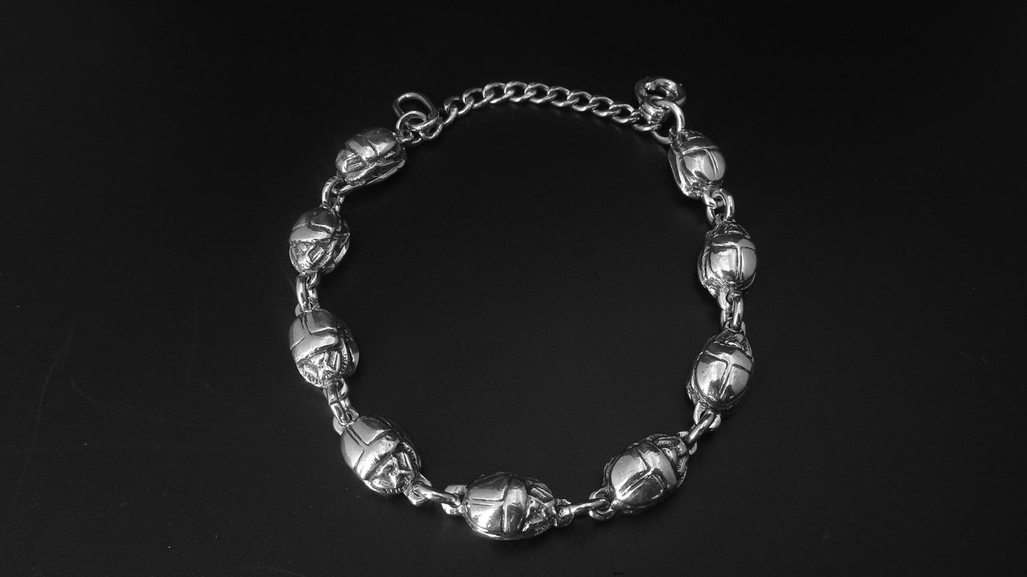 STERLING SILVER SCARAB CHAIN LINK BRACELET image 1