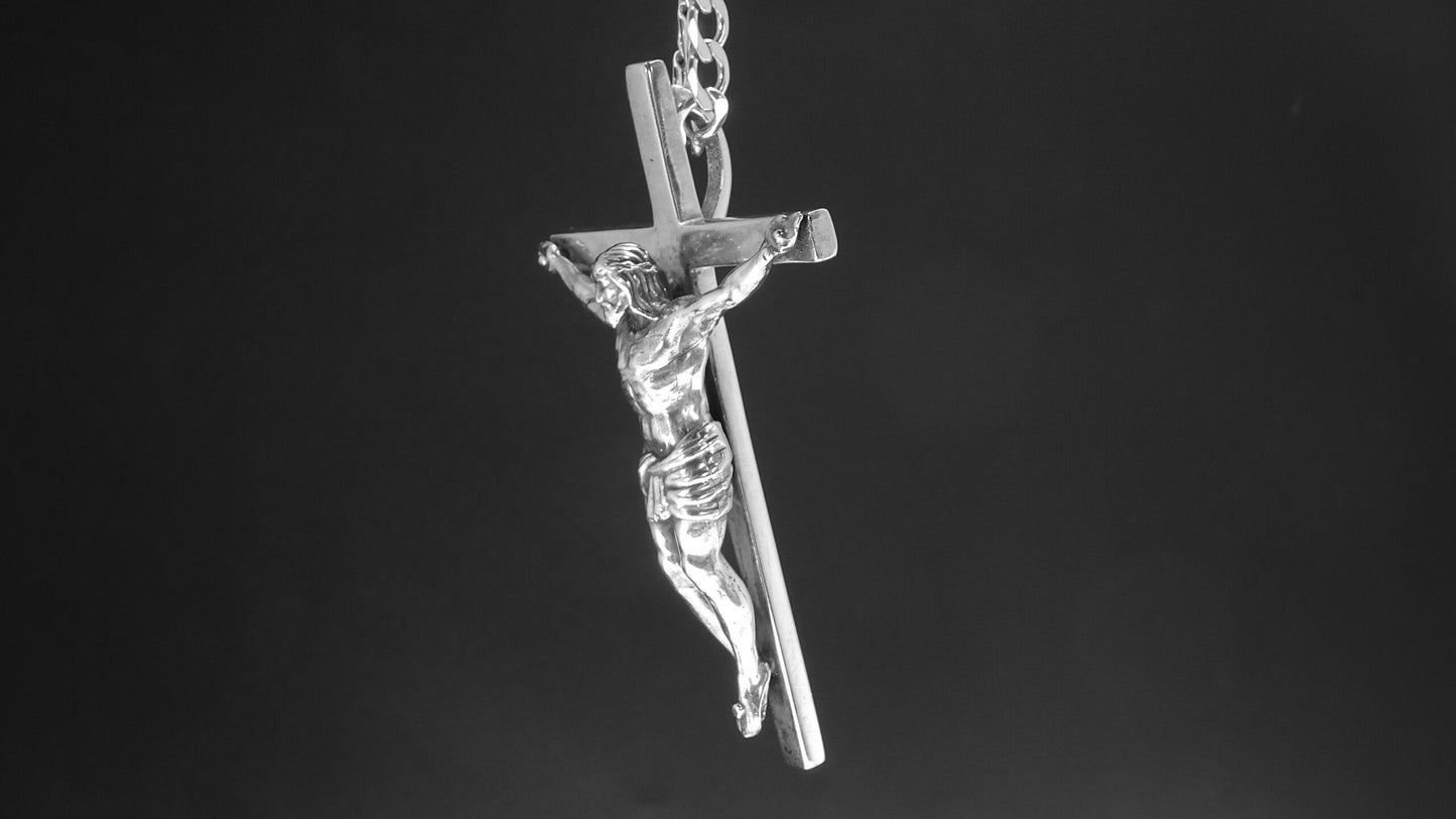 CRUCIFIX-LARGE SOLID STERLING SILVER - 3 INCH X 1 7/8 INCH - FOUR SIZES AVAILABLE image 2
