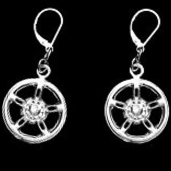 MAG WHEEL DANGLE STERLING SILVER (92.5) EAR RINGS WITH LEVER BACKS image 0