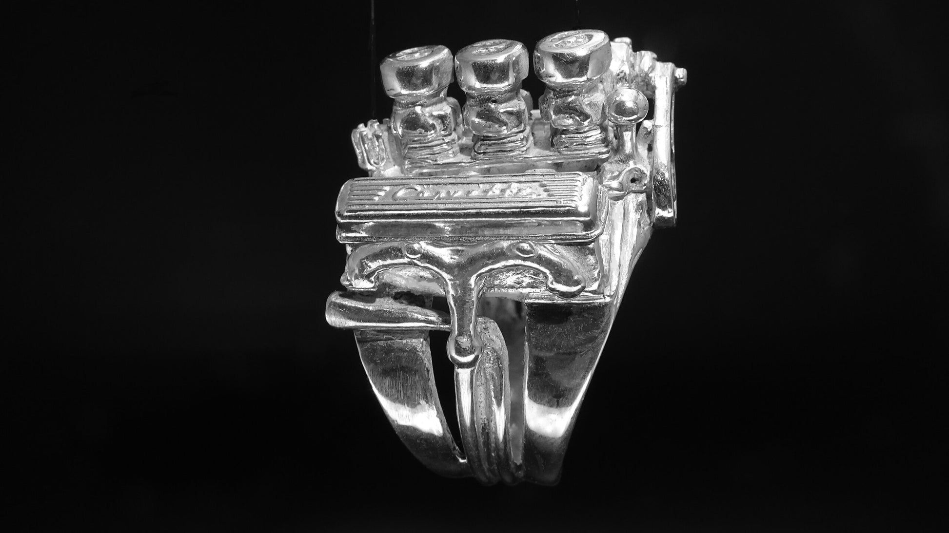 CHEVY 327 3 X 2'S CORVETTE ENGINE RING-STERLING SILVER image 1